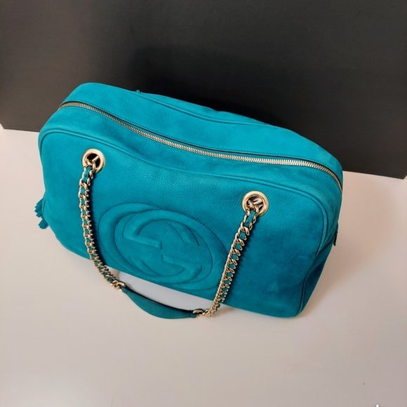 ✨️💎Authentic Gucci soho nubuck shoulderbag teal color - Picture 10 of 16